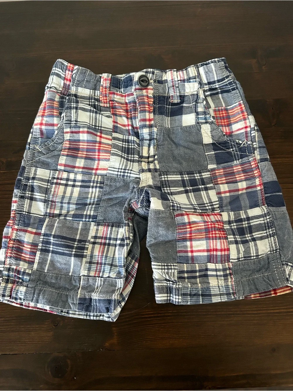 GAP Patchwork Plaid Flat-Front Shorts - Blue, Red, White
